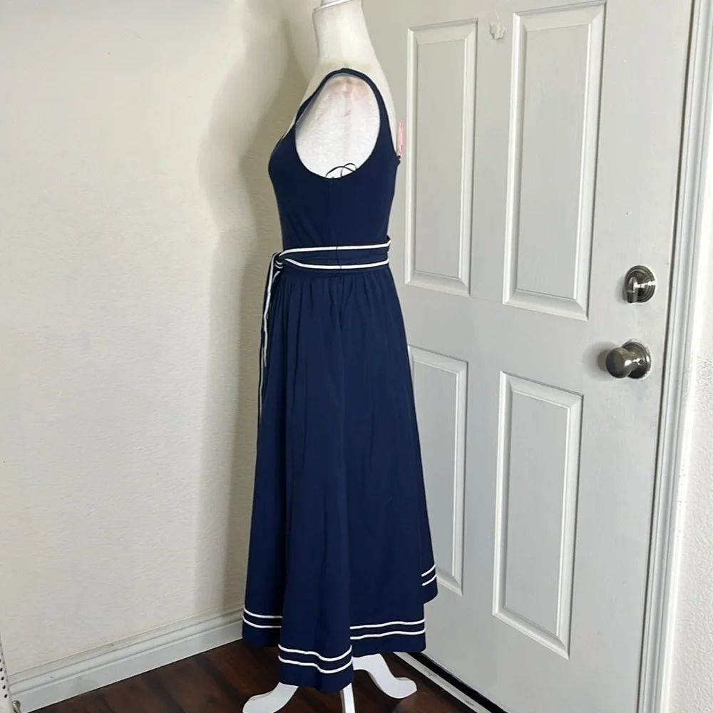 Vineyard Vines Women's Poplin Rib Mix Midi Dress size S Navy Preppy Country Club - Picture 5 of 15